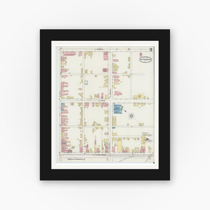 Old map wall art mockup — black gallery frame with white mat — Sanborn Fire Insurance Map from Shippensburg, Cumberland And Franklin Counties, Pennsylvania (1894), Sheet #0003