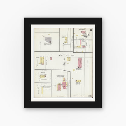 Old map wall art mockup — black gallery frame with white mat — Sanborn Fire Insurance Map from Marion, Grant County, Indiana (1893), Sheet #0017