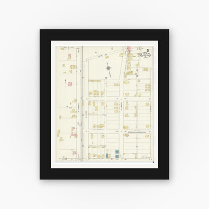 Old map wall art mockup — black gallery frame with white mat — Sanborn Fire Insurance Map from Blairsville, Indiana County, Pennsylvania (1915), Sheet #0008