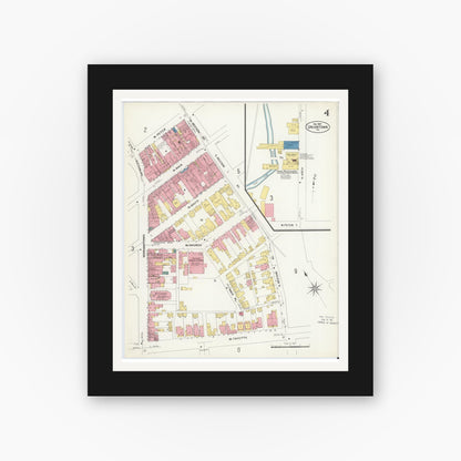 Old map wall art mockup — black gallery frame with white mat — Sanborn Fire Insurance Map from Uniontown, Fayette County, Pennsylvania (1907), Sheet #0004