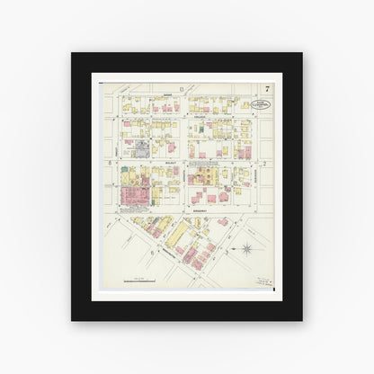 Old map wall art mockup — black gallery frame with white mat — Sanborn Fire Insurance Map from East Liverpool, Columbiana County, Ohio (1897), Sheet #0007