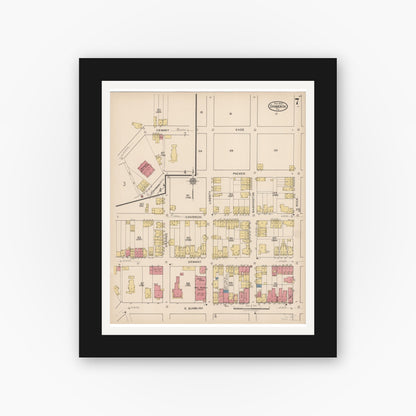 Old map wall art mockup — black gallery frame with white mat — Sanborn Fire Insurance Map from Shamokin, Northumberland County, Pennsylvania (1922), Sheet #0007