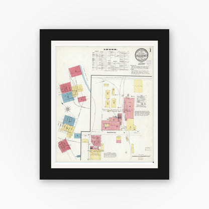 Old map wall art mockup — black gallery frame with white mat — Sanborn Fire Insurance Map from Roosevelt, Middlesex County, New Jersey (1908) - Complete Map Set