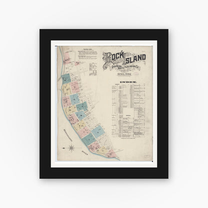 Old map wall art mockup — black gallery frame with white mat — Sanborn Fire Insurance Map from Rock Island, Rock Island County, Illinois (1886) - Complete Map Set