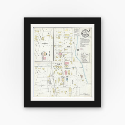 Old map wall art mockup — black gallery frame with white mat — Sanborn Fire Insurance Map from Taylors Falls, Chisago County, Minnesota (1914) - Complete Map Set
