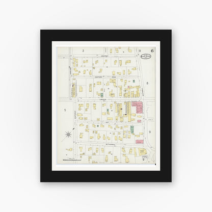Old map wall art mockup — black gallery frame with white mat — Sanborn Fire Insurance Map from Marlborough, Middlesex County, Massachusetts (1896), Sheet #0006