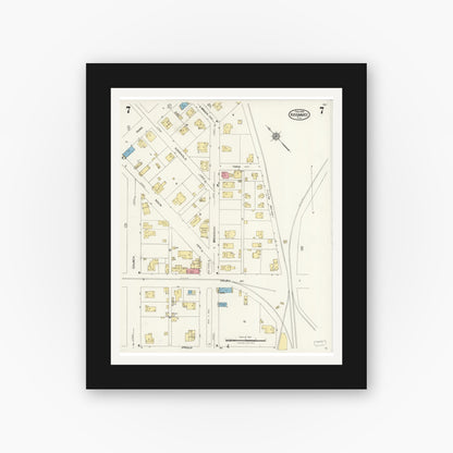Old map wall art mockup — black gallery frame with white mat — Sanborn Fire Insurance Map from Kissimmee, Osceola County, Florida (1926), Sheet #0007