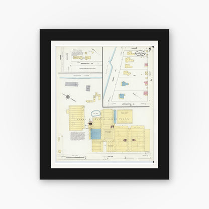 Old map wall art mockup — black gallery frame with white mat — Sanborn Fire Insurance Map from Riverton, Burlington County, New Jersey (1911), Sheet #0009