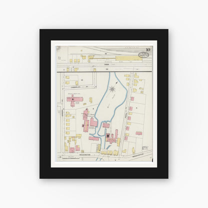 Old map wall art mockup — black gallery frame with white mat — Sanborn Fire Insurance Map from Taunton, Bristol County, Massachusetts (1893), Sheet #0010