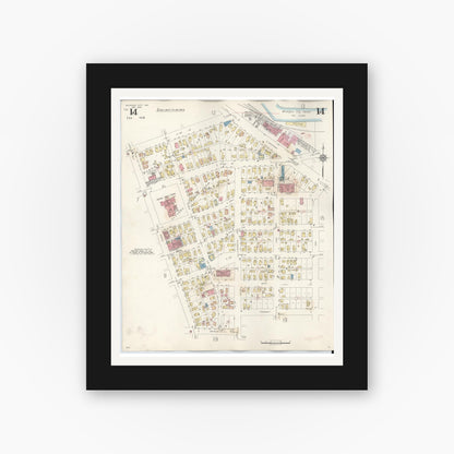 Old map wall art mockup — black gallery frame with white mat — Sanborn Fire Insurance Map from Michigan City, La Porte County, Indiana (1948), Sheet #0014