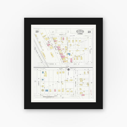 Old map wall art mockup — black gallery frame with white mat — Sanborn Fire Insurance Map from Highland Park, Lake County, Illinois (1924), Sheet #0023