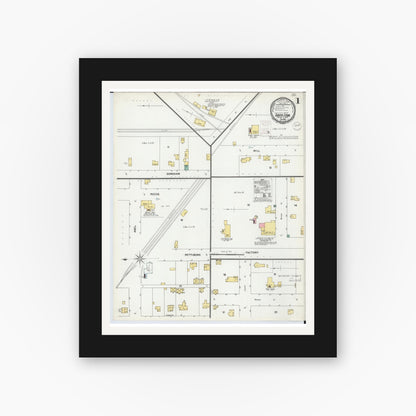 Old map wall art mockup — black gallery frame with white mat — Sanborn Fire Insurance Map from South Lyon, Oakland County, Michigan (1899), Sheet #0001