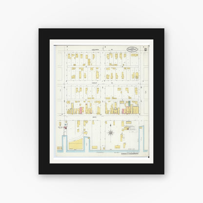 Old map wall art mockup — black gallery frame with white mat — Sanborn Fire Insurance Map from Frankfort, Benzie County, Michigan (1899), Sheet #0002