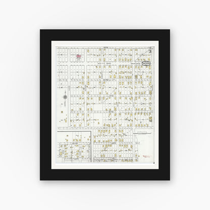 Old map wall art mockup — black gallery frame with white mat — Sanborn Fire Insurance Map from Shelburn, Sullivan County, Indiana (1921), Sheet #0003