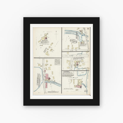 Old map wall art mockup — black gallery frame with white mat — Sanborn Fire Insurance Map from Leominster, Worcester County, Massachusetts (1884), Sheet #0005
