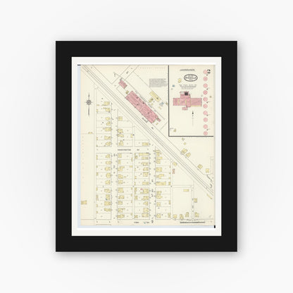 Old map wall art mockup — black gallery frame with white mat — Sanborn Fire Insurance Map from Byesville, Guernsey County, Ohio (1913), Sheet #0002