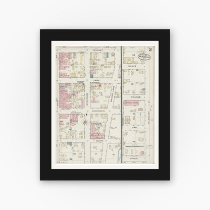 Old map wall art mockup — black gallery frame with white mat — Sanborn Fire Insurance Map from Kenosha, Kenosha County, Wisconsin (1886) - Complete Map Set