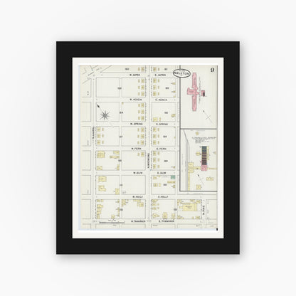 Old map wall art mockup — black gallery frame with white mat — Sanborn Fire Insurance Map from Hazleton, Luzerne County, Pennsylvania (1891), Sheet #0009