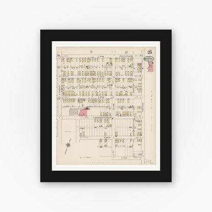 Old map wall art mockup — black gallery frame with white mat — Sanborn Fire Insurance Map from Nanticoke, Luzerne County, Pennsylvania (1920), Sheet #0025