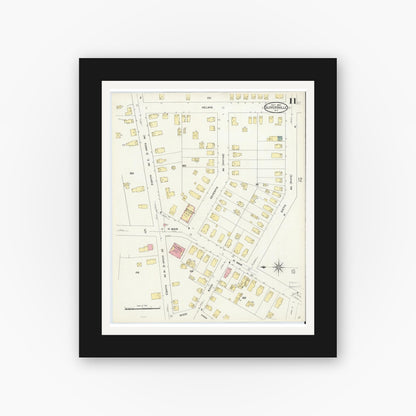Old map wall art mockup — black gallery frame with white mat — Sanborn Fire Insurance Map from Gloversville, Fulton County, New York (1907), Sheet #0011