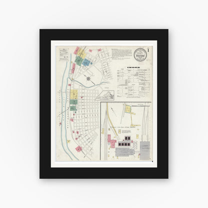 Old map wall art mockup — black gallery frame with white mat — Sanborn Fire Insurance Map from Radford, Independent Cities, Virginia (1913) - Complete Map Set