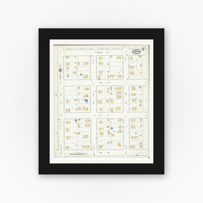 Old map wall art mockup — black gallery frame with white mat — Sanborn Fire Insurance Map from Windom, Cottonwood County, Minnesota (1917), Sheet #0002