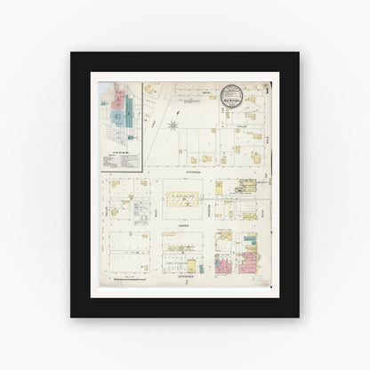 Old map wall art mockup — black gallery frame with white mat — Sanborn Fire Insurance Map from Van Alstyne, Grayson County, Texas (1896) - Complete Map Set