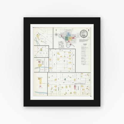 Old map wall art mockup — black gallery frame with white mat — Sanborn Fire Insurance Map from Windom, Cottonwood County, Minnesota (1900), Sheet #0001