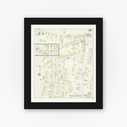 Old map wall art mockup — black gallery frame with white mat — Sanborn Fire Insurance Map from Malden, Middlesex County, Massachusetts (1897), Sheet #0025
