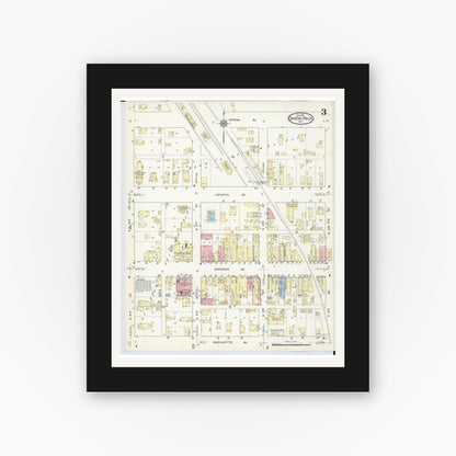 Old map wall art mockup — black gallery frame with white mat — Sanborn Fire Insurance Map from Crystal Falls, Iron County, Michigan (1914), Sheet #0003