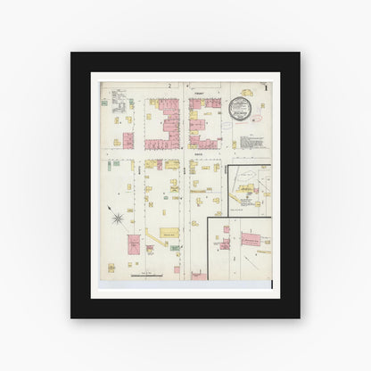 Old map wall art mockup — black gallery frame with white mat — Sanborn Fire Insurance Map from Burlington, Alamance County, North Carolina (1898) - Complete Map Set