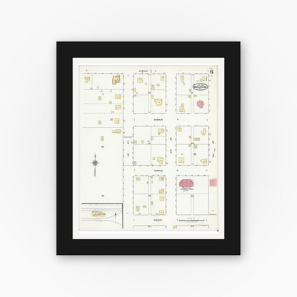 Old map wall art mockup — black gallery frame with white mat — Sanborn Fire Insurance Map from Midlothian, Ellis County, Texas (1921), Sheet #0006