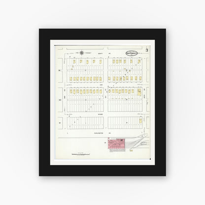 Old map wall art mockup — black gallery frame with white mat — Sanborn Fire Insurance Map from North Kansas City, Clay County, Missouri (1918), Sheet #0003