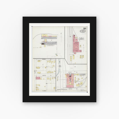 Old map wall art mockup — black gallery frame with white mat — Sanborn Fire Insurance Map from Findlay, Hancock County, Ohio (1895), Sheet #0026