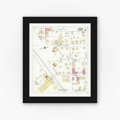 Old map wall art mockup — black gallery frame with white mat — Sanborn Fire Insurance Map from Cameron, Milam County, Texas (1920), Sheet #0004