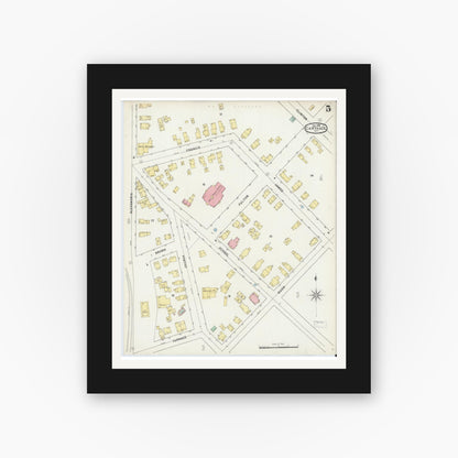 Old map wall art mockup — black gallery frame with white mat — Sanborn Fire Insurance Map from Carthage, Jefferson County, New York (1895), Sheet #0005