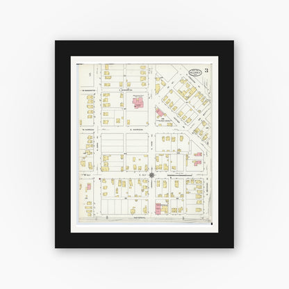Old map wall art mockup — black gallery frame with white mat — Sanborn Fire Insurance Map from Alliance, Stark County, Ohio (1911), Sheet #0003