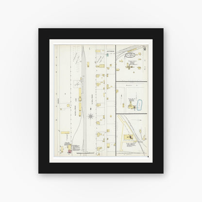 Old map wall art mockup — black gallery frame with white mat — Sanborn Fire Insurance Map from Plano, Collin County, Texas (1896), Sheet #0002