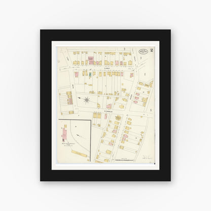 Old map wall art mockup — black gallery frame with white mat — Sanborn Fire Insurance Map from Red Lion, York County, Pennsylvania (1908), Sheet #0002