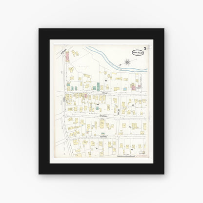 Old map wall art mockup — black gallery frame with white mat — Sanborn Fire Insurance Map from Grass Valley, Nevada County, California (1891), Sheet #0005