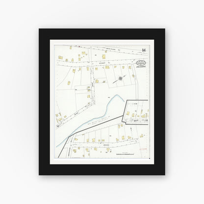 Old map wall art mockup — black gallery frame with white mat — Sanborn Fire Insurance Map from Tuckahoe, Westchester County, New York (1911), Sheet #0014
