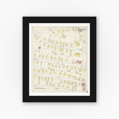 Old map wall art mockup — black gallery frame with white mat — Sanborn Fire Insurance Map from Wakefield, Middlesex County, Massachusetts (1915), Sheet #0002