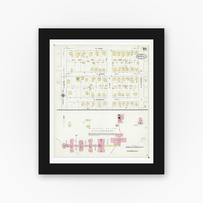 Old map wall art mockup — black gallery frame with white mat — Sanborn Fire Insurance Map from Marshall, Saline County, Missouri (1910), Sheet #0010