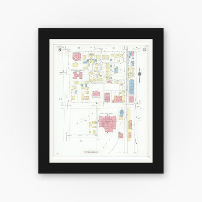 Old map wall art mockup — black gallery frame with white mat — Sanborn Fire Insurance Map from Beloit, Rock County, Wisconsin (1939), Sheet #0008