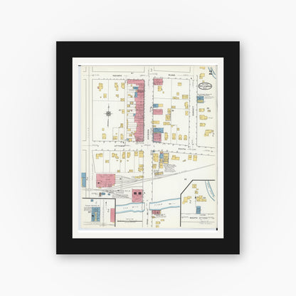Old map wall art mockup — black gallery frame with white mat — Sanborn Fire Insurance Map from Sylvania, Lucas County, Ohio (1919), Sheet #0002