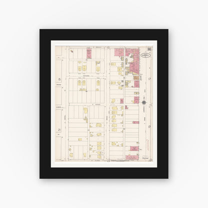 Old map wall art mockup — black gallery frame with white mat — Sanborn Fire Insurance Map from Glendale, Los Angeles County, California (1919), Sheet #0016