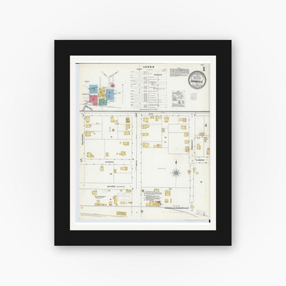 Old map wall art mockup — black gallery frame with white mat — Sanborn Fire Insurance Map from Granville, Licking County, Ohio (1905) - Complete Map Set