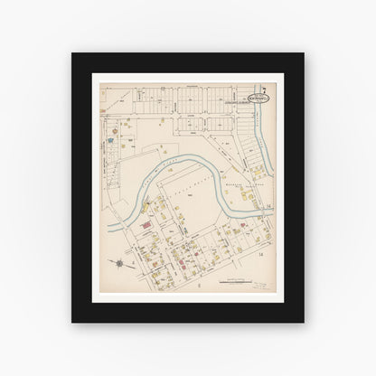 Old map wall art mockup — black gallery frame with white mat — Sanborn Fire Insurance Map from New Braunfels, Comal County, Texas (1922), Sheet #0007
