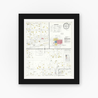 Old map wall art mockup — black gallery frame with white mat — Sanborn Fire Insurance Map from Grapevine, Tarrant County, Texas (1935) - Complete Map Set
