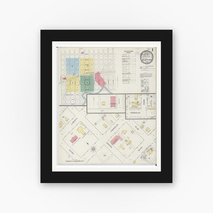 Old map wall art mockup — black gallery frame with white mat — Sanborn Fire Insurance Map from Glencoe, Mcleod County, Minnesota (1893) - Complete Map Set